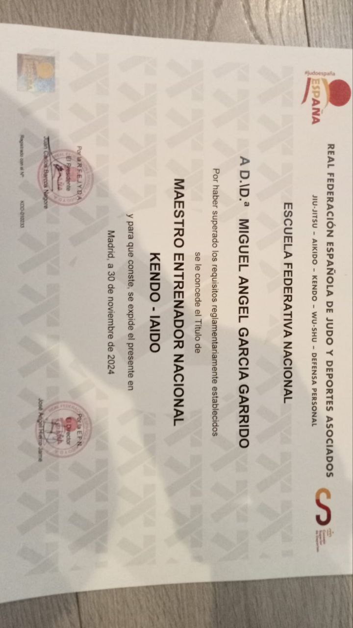 Diploma Maestro Entrenador Nacional RFEJYDA